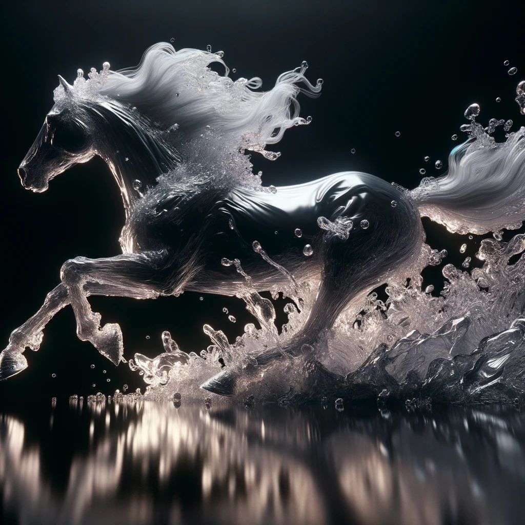 a horse, fluid simulation, Octane render